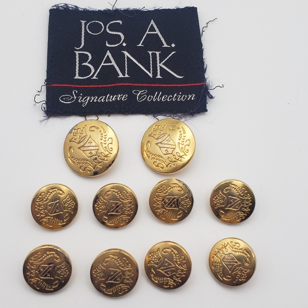 Jos. A. Bank Set of 10 Replacement Buttons Gold Tone Crest Metal Shank Blazer